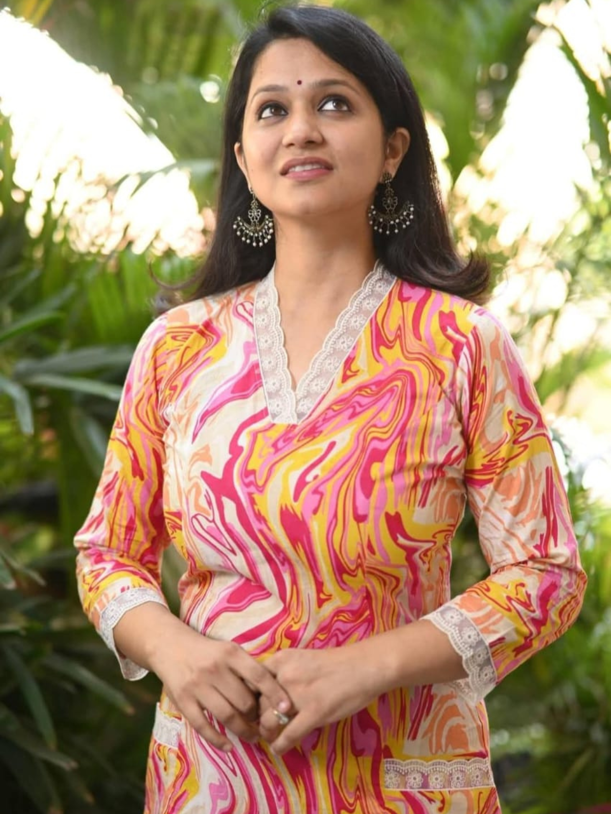 Multicolor Abstract Digital Print Cotton Blend Kurta Pant Set for Women