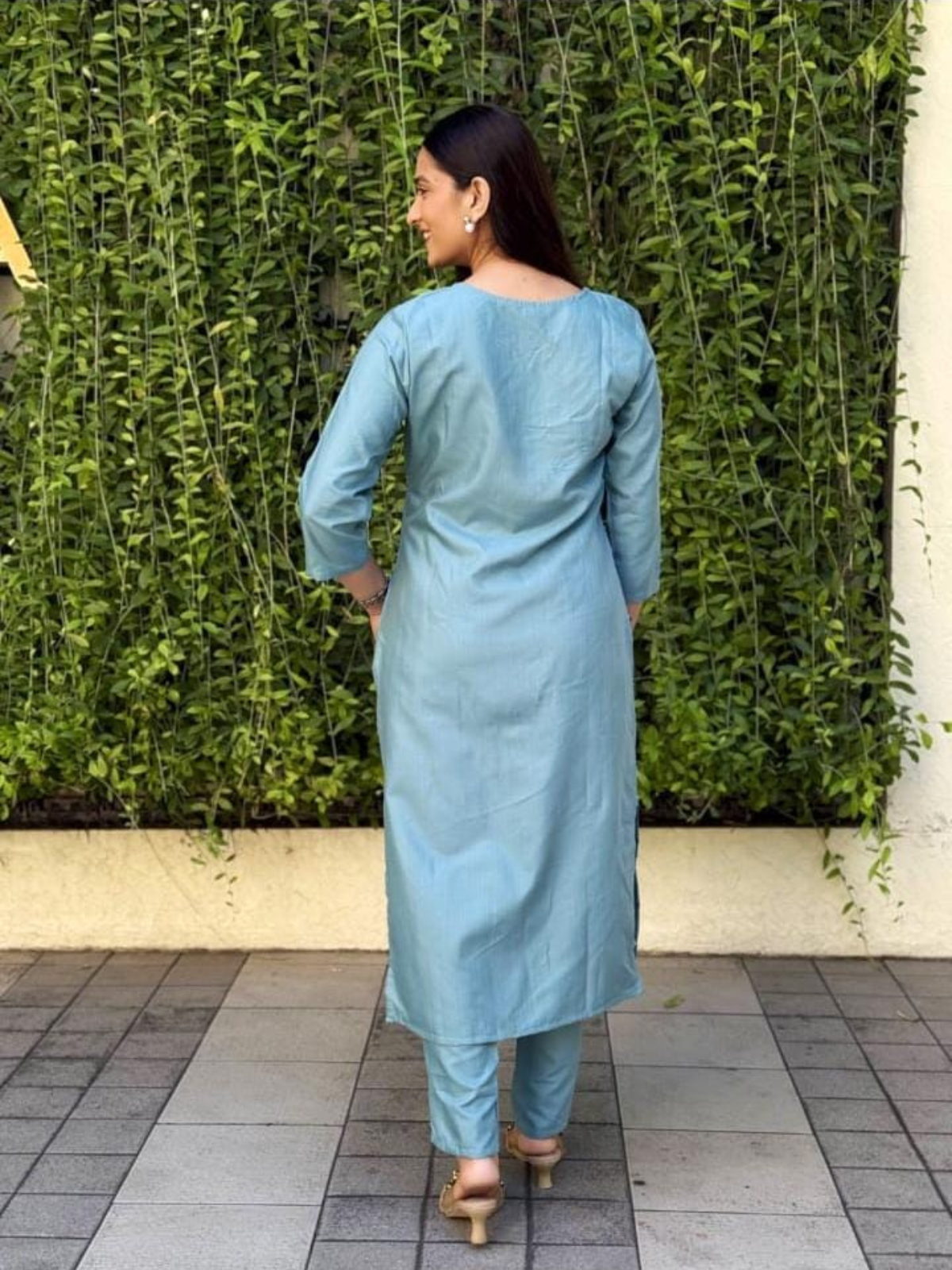 Sky Blue Poly Rayon Embroidered Kurti Pant Set for Women | Office, Casual & Festive Wear