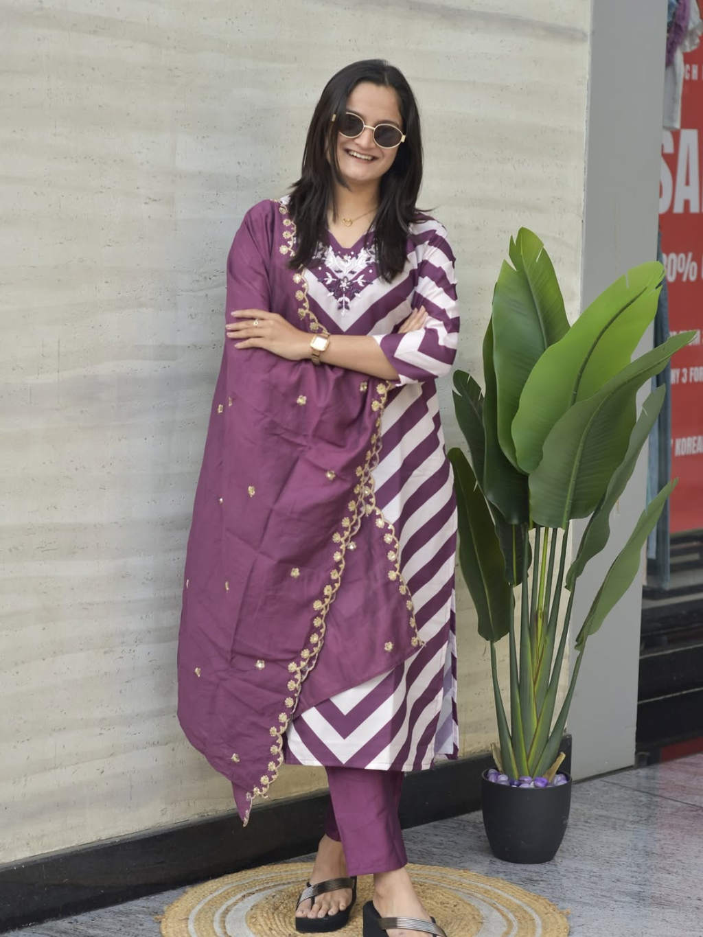 Designer Pure Chanderi Handwork Kurta Pant Dupatta Set for Women – Party Wear